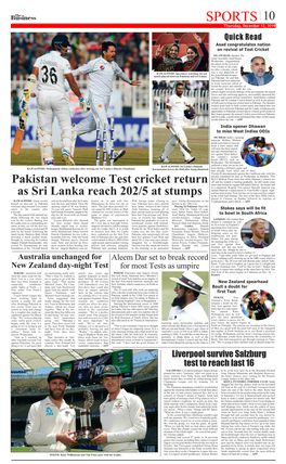 Pakistan Welcome Test Cricket Return As Sri Lanka Reach