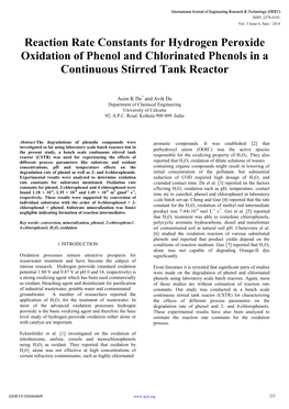 Reaction Rate Constants for Hydrogen Peroxide Oxidation of Phenol and Chlorinated Phenols in a Continuous Stirred Tank Reactor