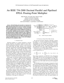 An IEEE 754-2008 Decimal Parallel and Pipelined FPGA Floating-Point Multiplier