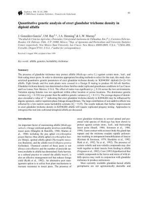 Quantitative Genetic Analysis of Erect Glandular Trichome Density in Diploid Alfalfa