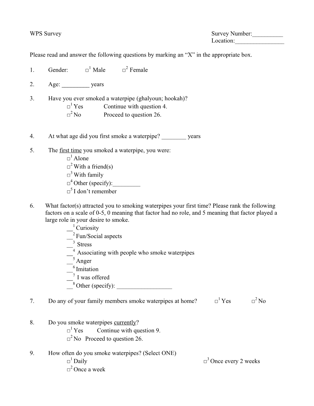 WPS Survey Survey Number:______