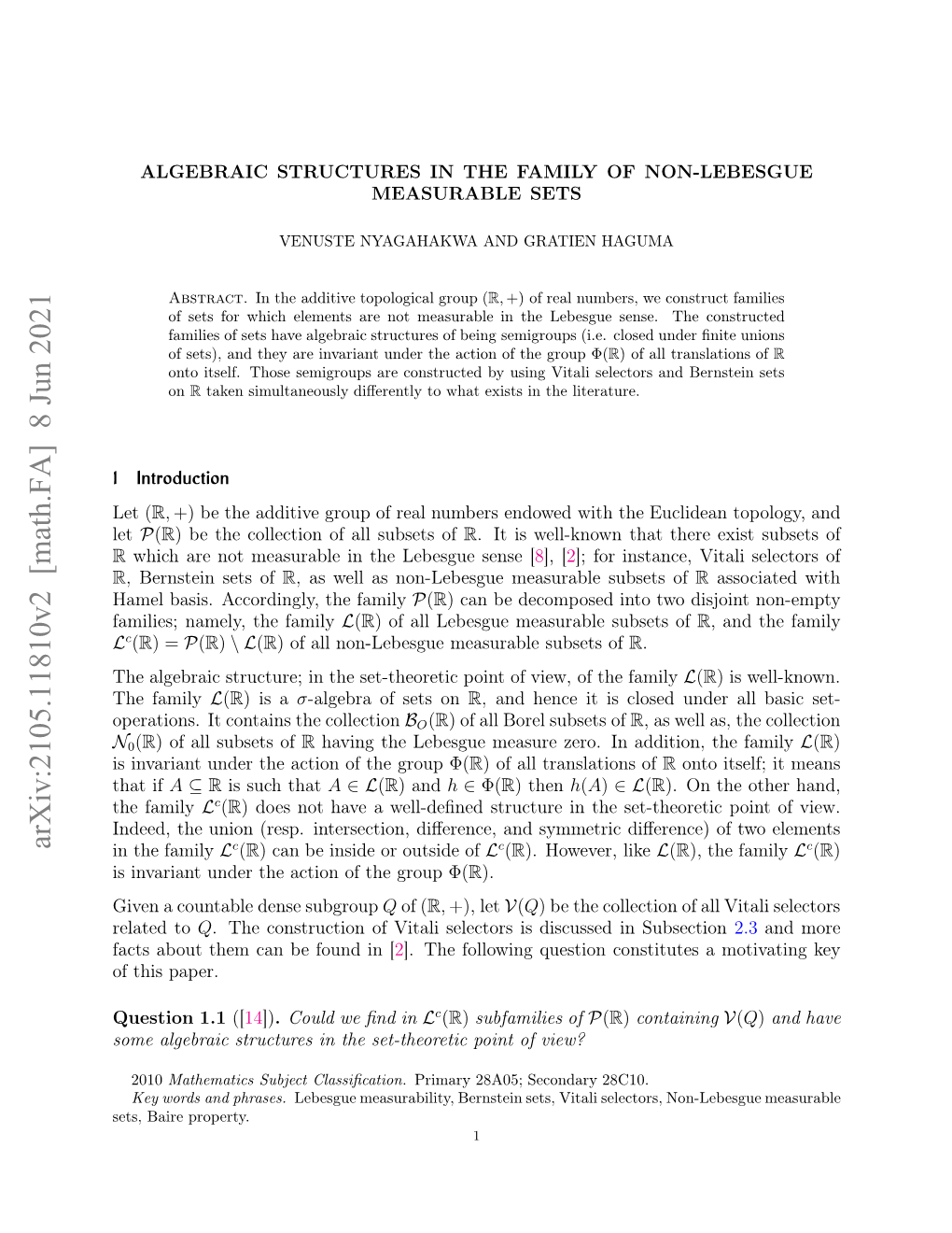 Arxiv:2105.11810V2 [Math.FA] 8 Jun 2021 Es Ar Property