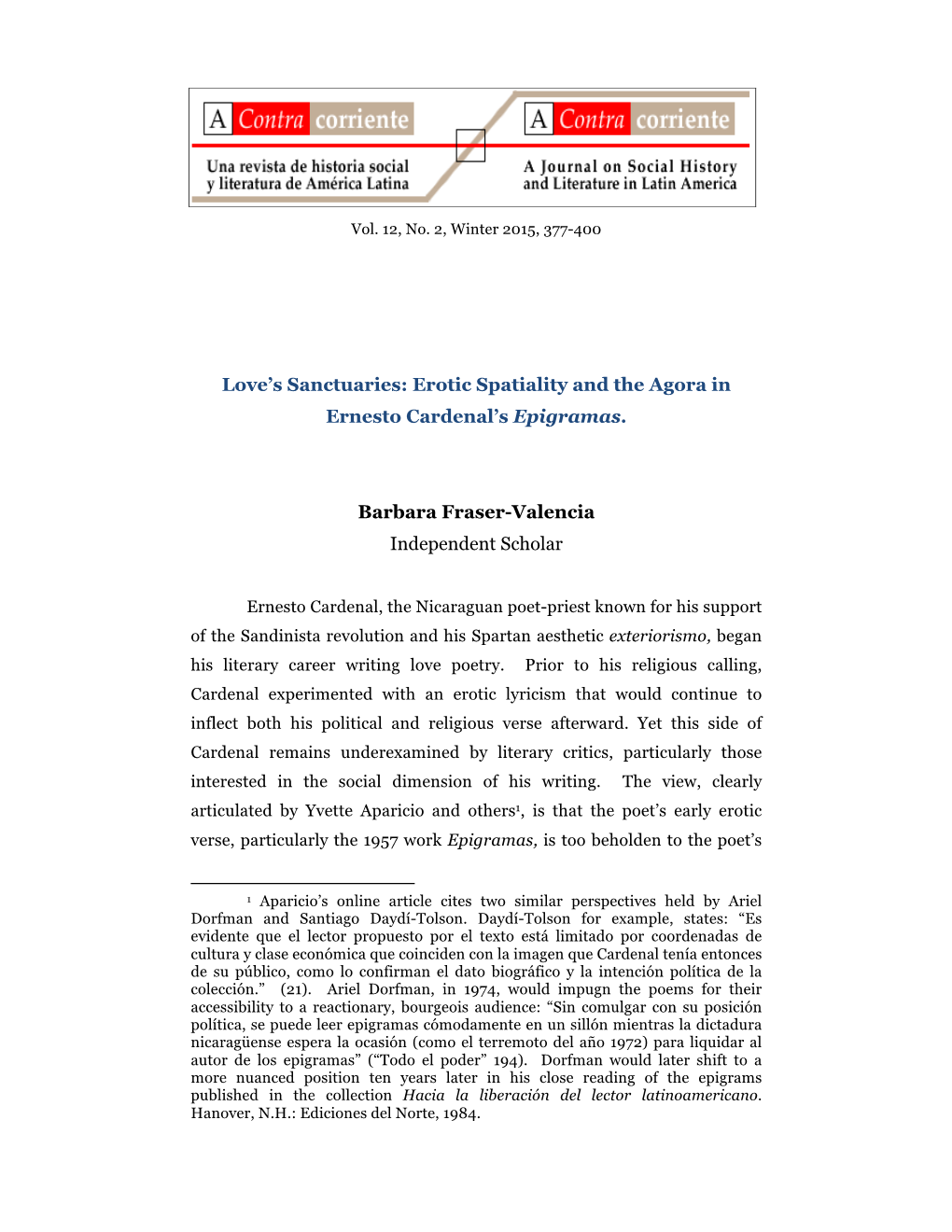 Erotic Spatiality and the Agora in Ernesto Cardenal's Epigramas