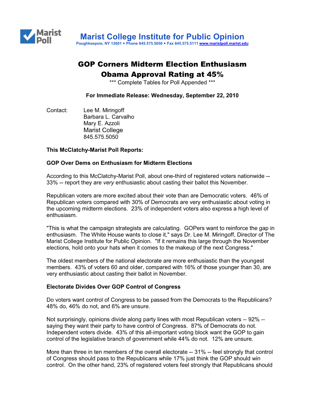 Marist College Institute for Public Opinion Poughkeepsie, NY 12601  Phone 845.575.5050  Fax 845.575.5111