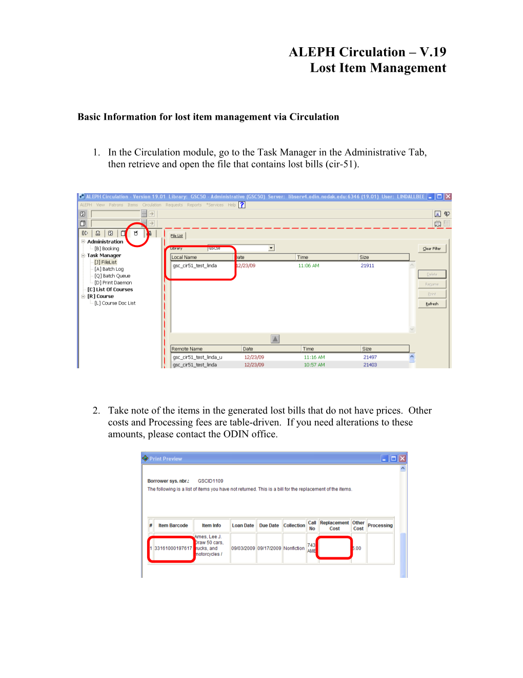 Basic Information for Lost Item Management Via Circulation