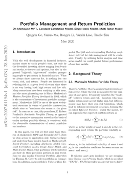 Portfolio Management and Return Prediction Arxiv:2007.01194V1