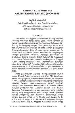 Rahmah El Yunusiyyah Kartini Padang Panjang (1900-1969)