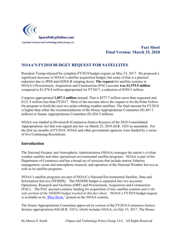 NOAA's FY2018 Budget Request for Satellites