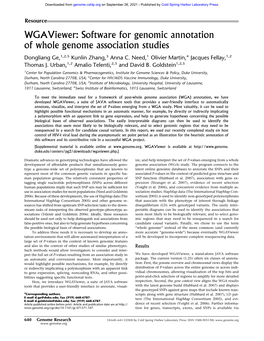 Software for Genomic Annotation of Whole Genome Association Studies Dongliang Ge,1,2,5 Kunlin Zhang,3 Anna C