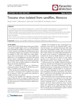 Toscana Virus Isolated from Sandflies, Morocco Nargys Es-Sette1,2, Malika Ajaoud1, Latifa Anga3, Fouad Mellouki2 and Meryem Lemrani1*