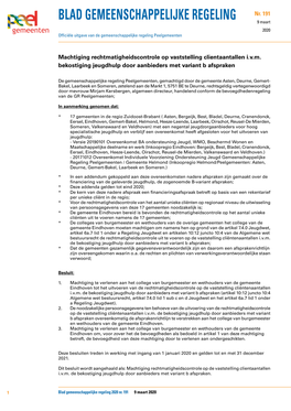 Machtiging Rechtmatigheidscontrole Op Vaststelling Clientaantallen I.V.M. Bekostiging Jeugdhulp Door Aanbieders Met Variant B Afspraken