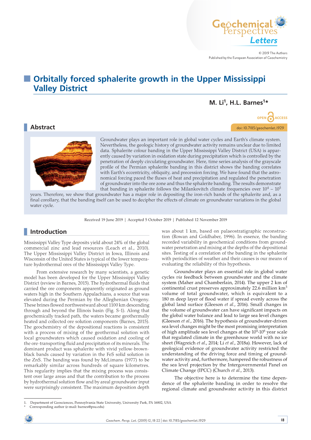 Orbitally Forced Sphalerite Growth in the Upper Mississippi Valley District