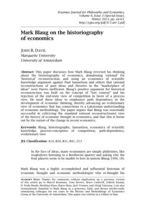 Mark Blaug on the Historiography of Economics