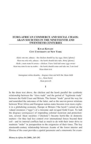 Euro-African Commerce and Social Chaos: Akan Societies in the Nineteenth and Twentieth Centuries