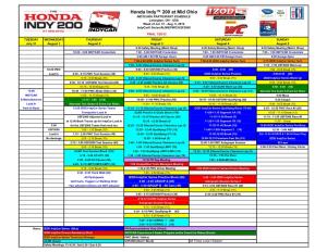 Honda Indy™ 200 at Mid Ohio INDYCAR® PARTICIPANT SCHEDULE Lexington, OH - USA Week of Jul