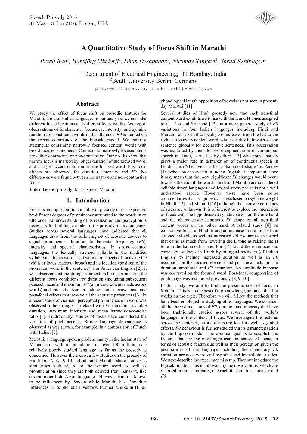 A Quantitative Study of Focus Shift in Marathi