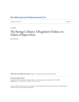 The Barings Collapse: a Regulatory Failure, Or a Failure of Supervision, 22 Brook