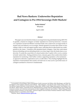 Bad News Bankers: Underwriter Reputation and Contagion in Pre-1914 Sovereign Debt Markets*