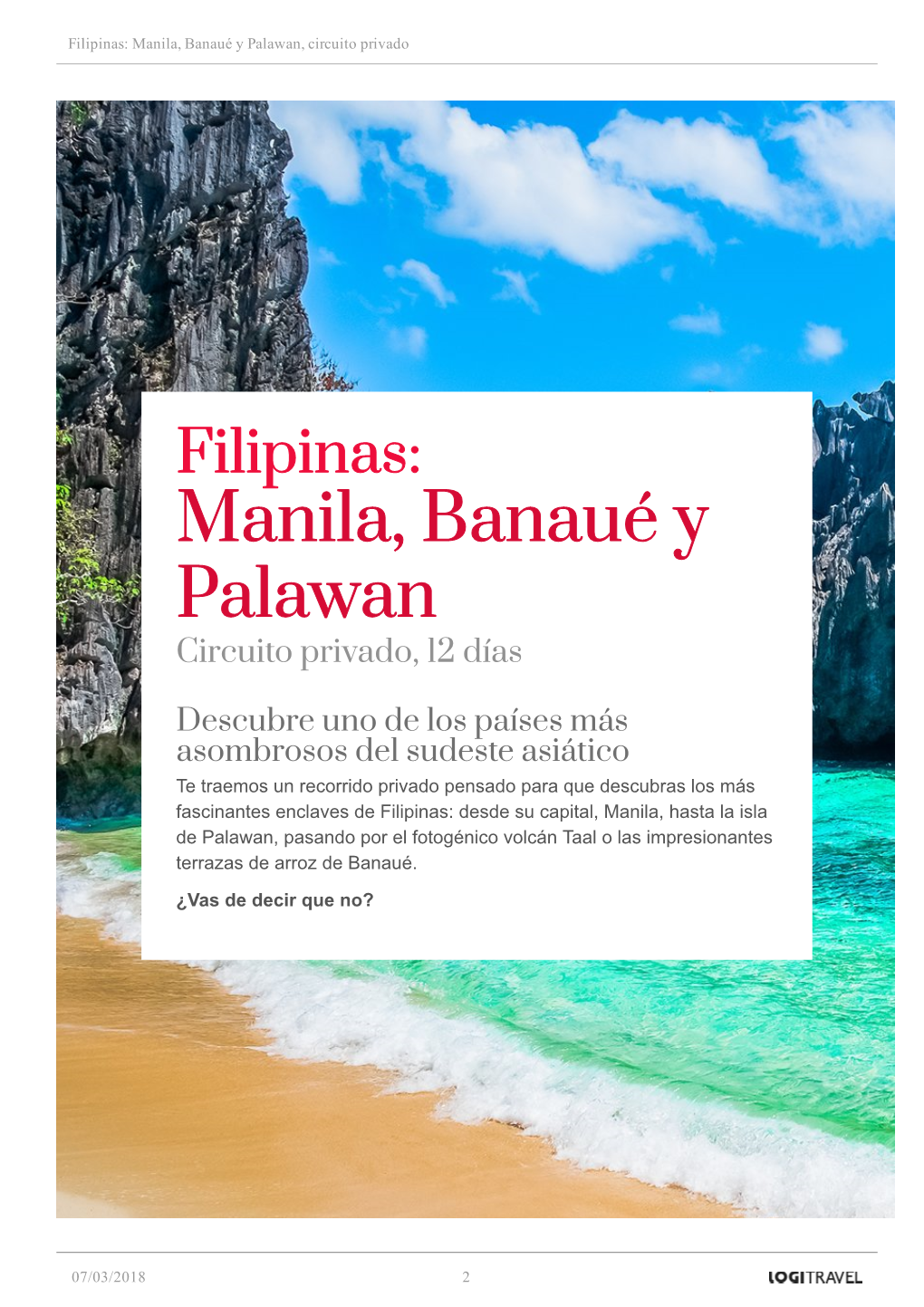 Filipinas: Manila, Banaué Y Palawan, Circuito Privado