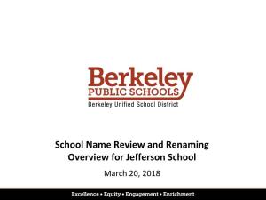 School Name Review and Renaming Overview for Jefferson School