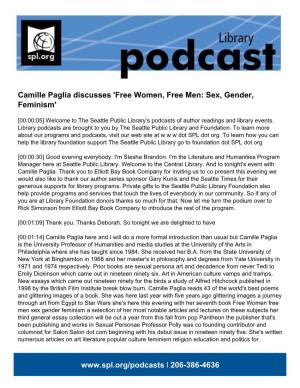 Camille Paglia Discusses 'Free Women, Free Men: Sex, Gender, Feminism'