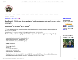 Land Snails (Mollusca: Gastropoda) of India: Status, Threats and Conservation Strategies | Sen | Journal of Threatened Taxa