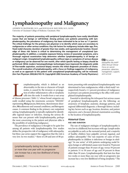 Lymphadenopathy and Malignancy ANDREW W
