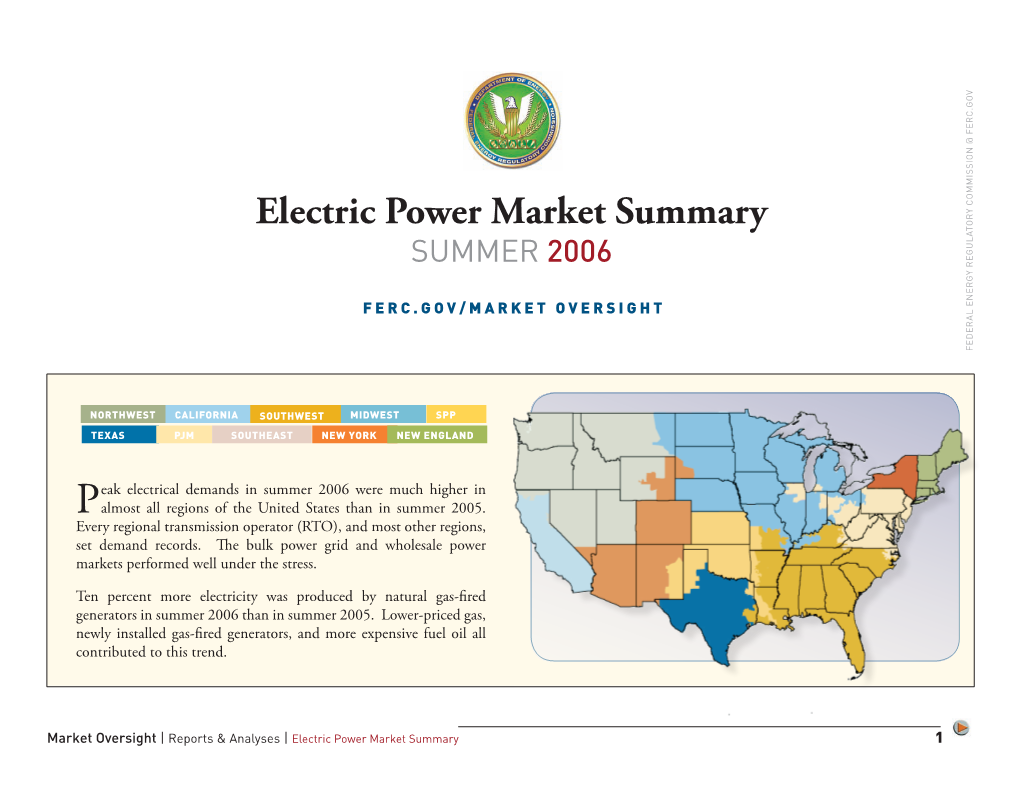 Electric Power Market Summary SUMMER 2006