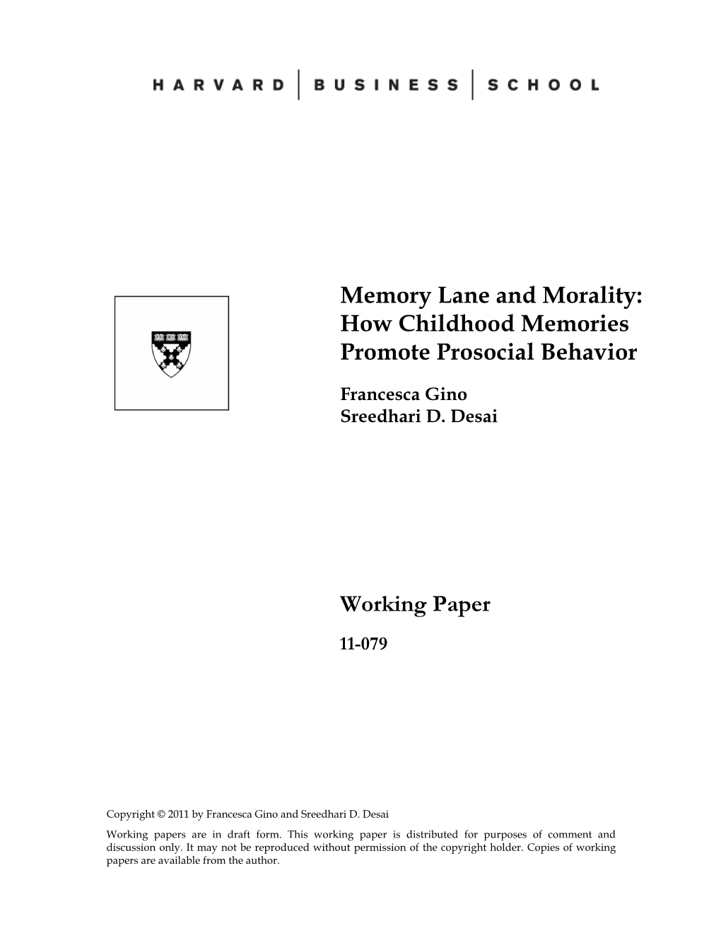 How Childhood Memories Promote Prosocial Behavior Working Paper