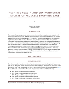 Negative Health and Environmental Impacts of Reusable Shopping Bags Page 1