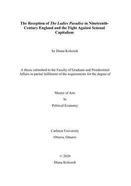 The Reception of the Ladies Paradise in Nineteenth- Century England and the Fight Against Sensual Capitalism