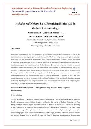 Achillea Millefolium L.: a Promising Health Aid in Modern Pharmacology