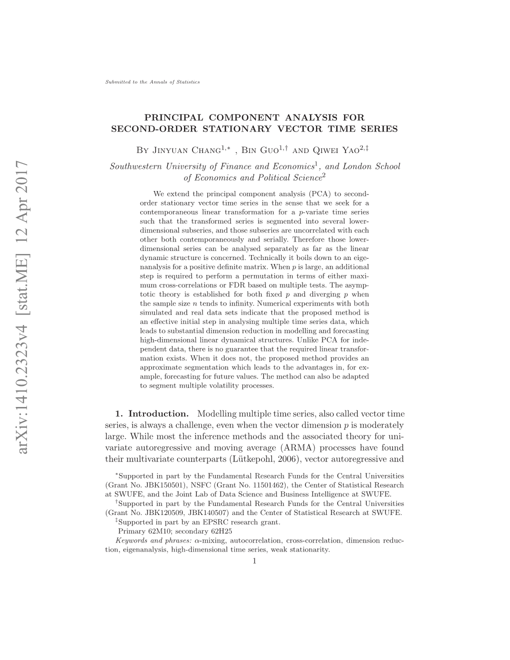 Principal Component Analysis for Second-Order Stationary Vector Time Series.” Davis, R