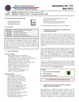 Newsletter No. 172 May 2012