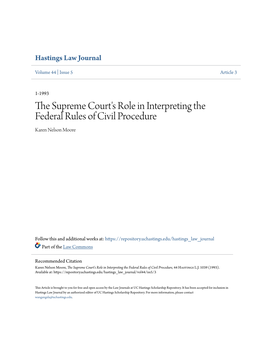 The Supreme Court's Role in Interpreting the Federal Rules of Civil Procedure, 44 Hastings L.J