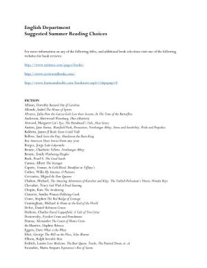 English Department Suggested Summer Reading Choices