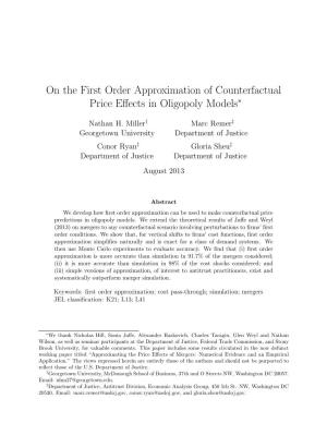 On the First Order Approximation of Counterfactual Price Effects in Oligopoly Models