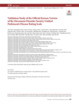 Validation Study of the Official Korean Version of the Movement Disorder Society-Unified Parkinson’S Disease Rating Scale