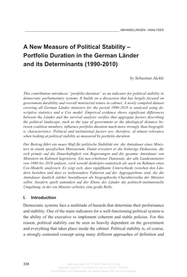 A New Measure of Political Stability – Portfolio Duration in the German Länder and Its Determinants (1990-2010)
