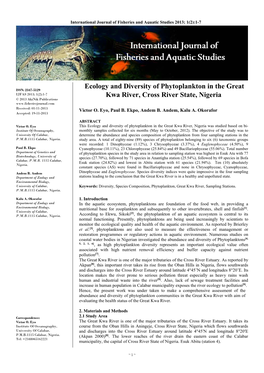 Ecology and Diversity of Phytoplankton in the Great Kwa River, Cross River State, Nigeria