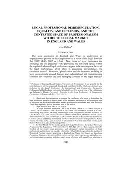 Legal Professional De(Re)Regulation, Equality, and Inclusion, and the Contested Space of Professionalism Within the Legal Market in England and Wales