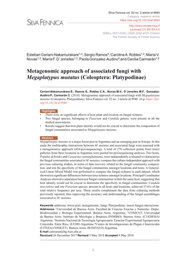 Metagenomic Approach of Associated Fungi with Megaplatypus Mutatus (Coleoptera: Platypodinae)