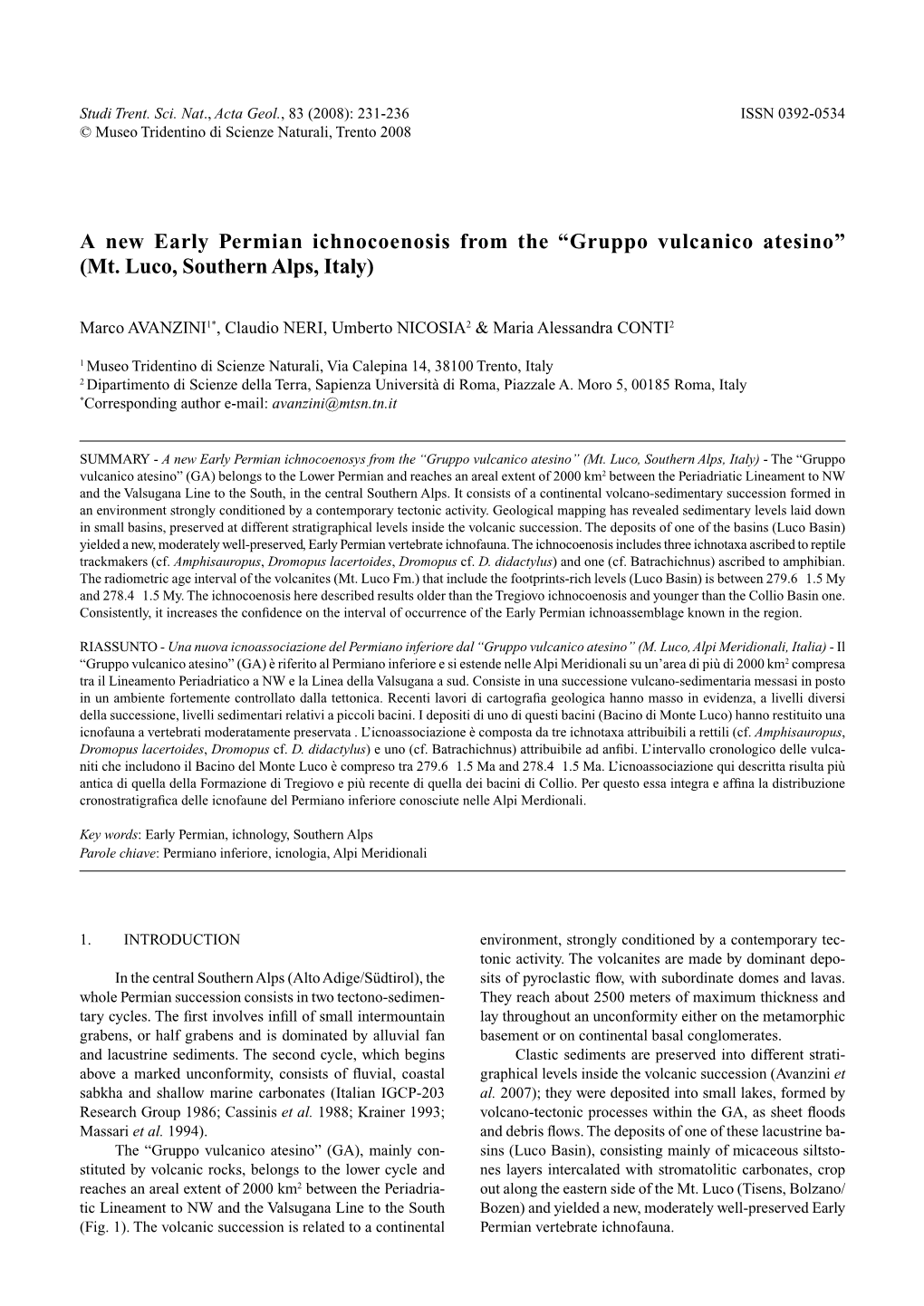 A New Early Permian Ichnocoenosis from the “Gruppo Vulcanico Atesino” (Mt