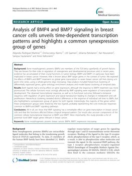 Analysis of BMP4 and BMP7 Signaling in Breast Cancer Cells Unveils Time