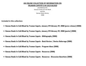Kansas Reads in Cold Blood by Truman Capote, January 29-February 29, 2008 [Press Release] (2008)