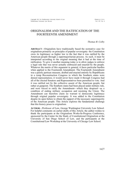 Originalism and the Ratification of the Fourteenth Amendment