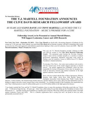 The T.J. Martell Foundation Announces the Clive Davis Research Fellowship Award