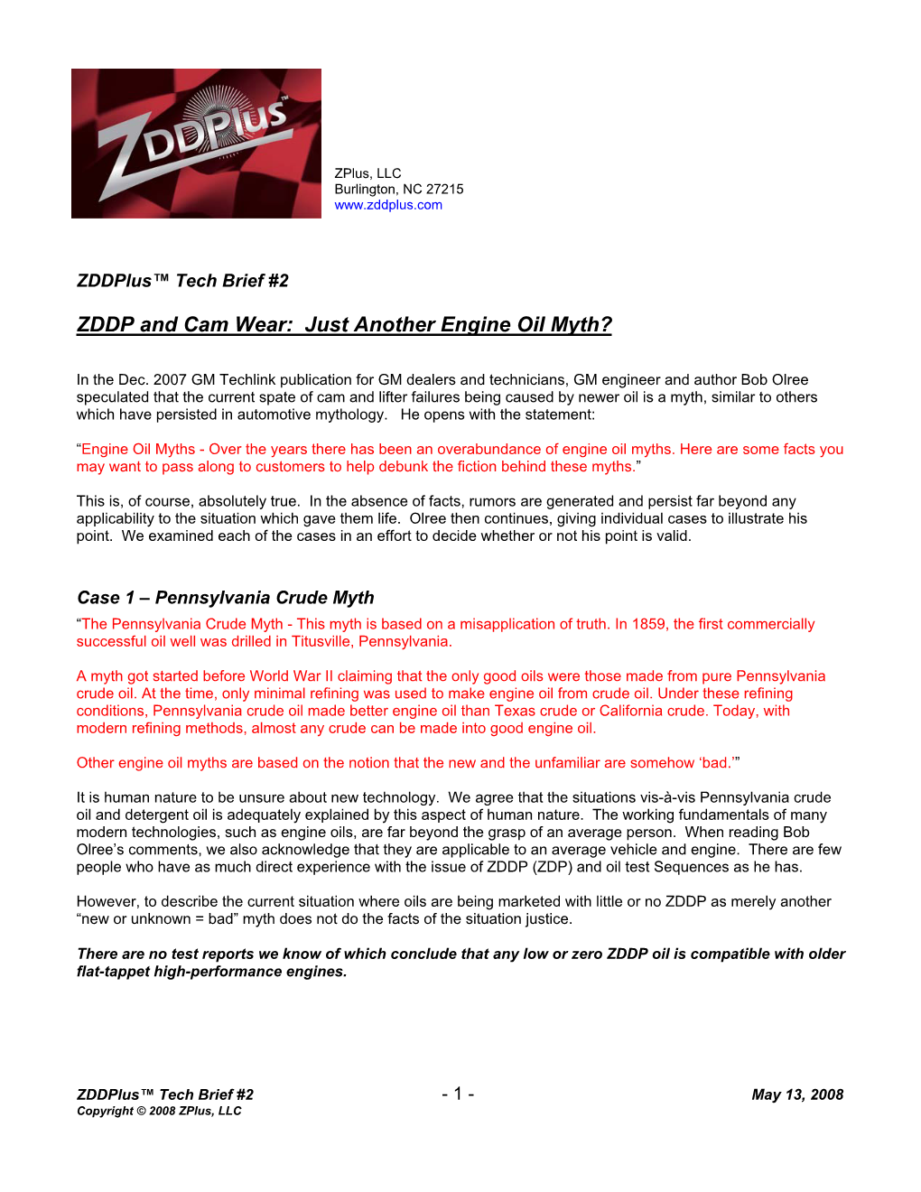 ZDDP and Cam Wear: Just Another Engine Oil Myth?