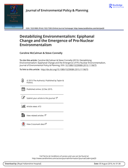 Destabilizing Environmentalism: Epiphanal Change and the Emergence of Pro-Nuclear Environmentalism