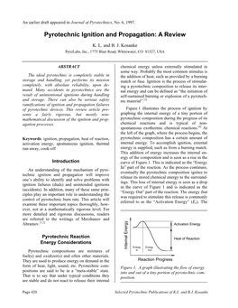 Pyrotechnic Ignition and Propagation: a Review